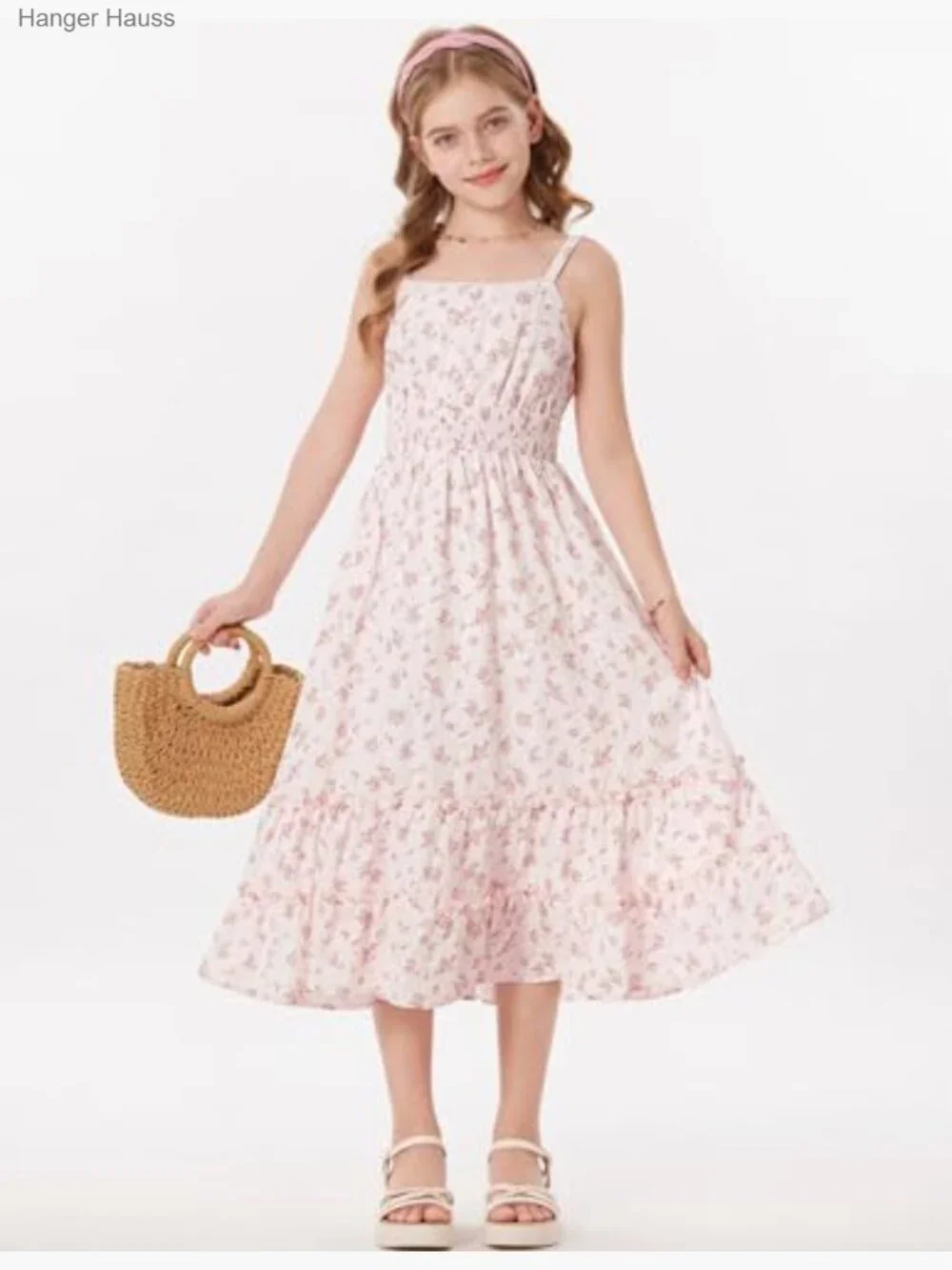 Girls Floral Sundress Button Front Adjustable Straps Spring Summer Easter 7-14